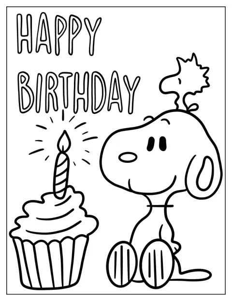 Snoopy feiert mit einem Specht und Geburtstagsgrüßen.