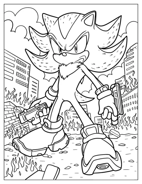 Shadow Coloring Page Of Fighting In Burning City