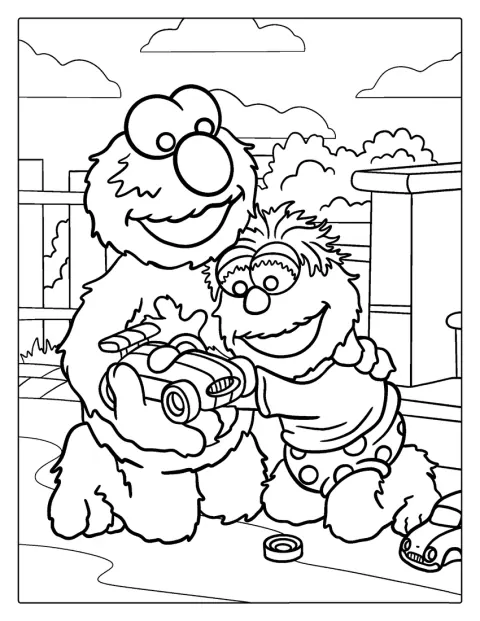 Elmo og en ven leger sammen med legetøj.