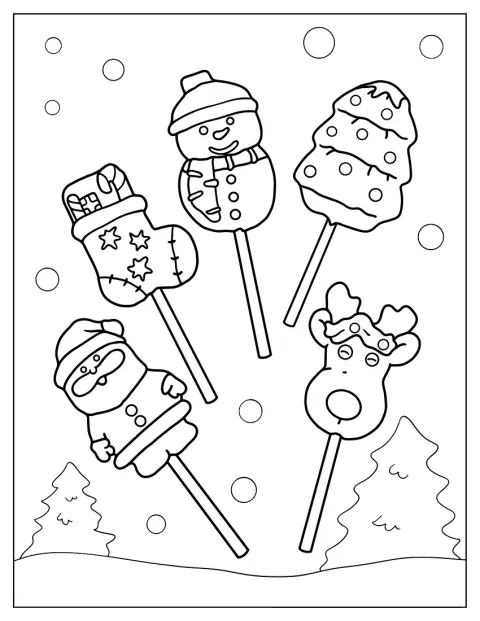 Plusieurs sucettes portent des décorations de Noël.