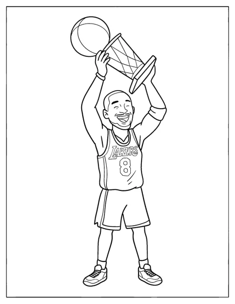 Kobe Bryant sorride e solleva il Larry O'Brien Championship Trophy.