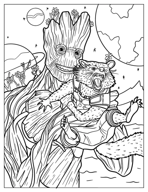Realistic Groot Coloring Page And Groot In Outer Space