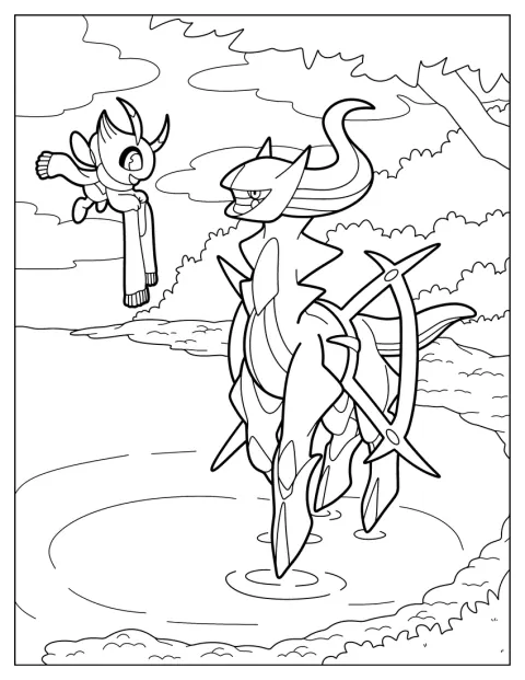 Celebi conversa con Arceus en una escena entre ambos Pokémon.