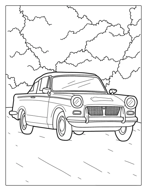 Vanha sedan-auto on kuvattuna sivulta.