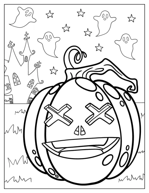 Jack-O-Lantern Coloring Page With Cross Eyes