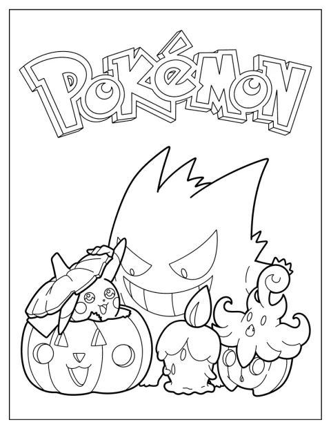 Gengar leger med Pikachu, Litwick og Pumpkaboo til Halloween.