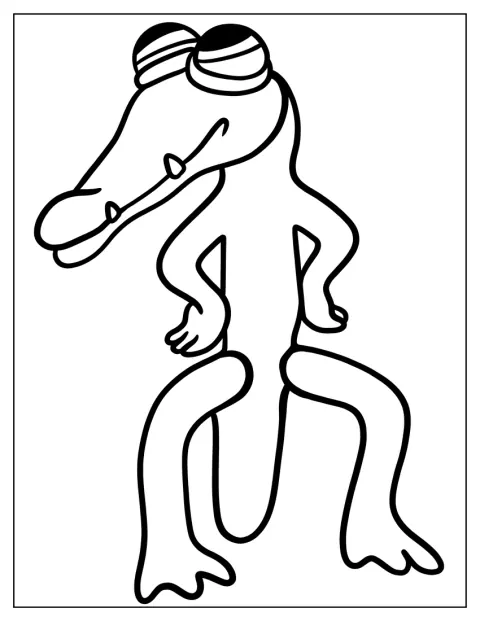 Un personaje naranja de Rainbow Friends aparece en una ilustración sencilla.