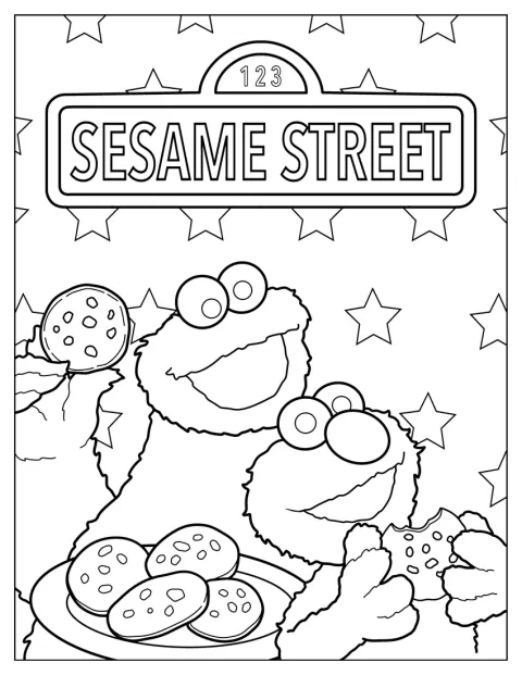 Koekiemonster en Elmo staan samen op een poster van Sesame Street.