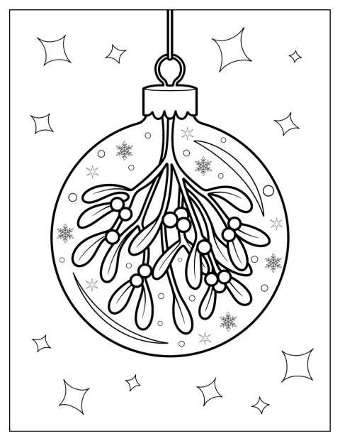 Una bola decorativa de Navidad contiene hojas y bayas de muérdago.