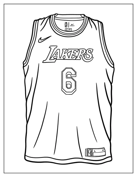 Een shirt van de LA Lakers is van voren afgebeeld.