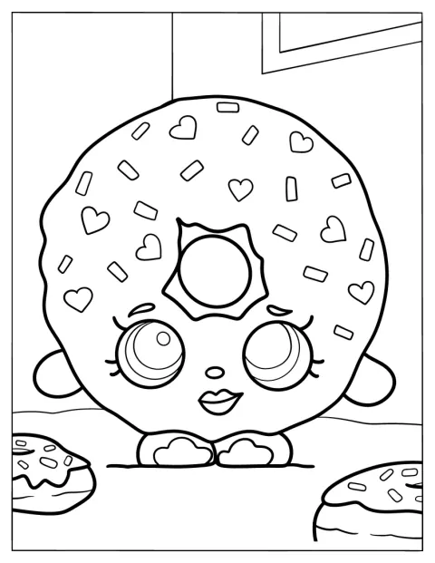 Ein Donut mit großen, hübschen Augen lächelt freundlich.