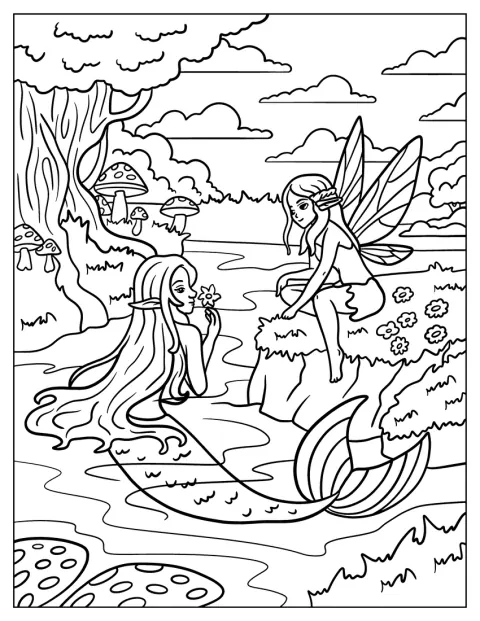 Una fata e una sirena si incontrano e fanno amicizia.