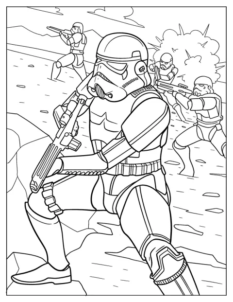 Stormtrooperit seisovat taistelukentällä.