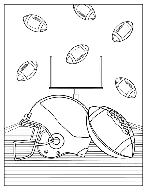 Varios balones de la NFL aparecen junto a un poste de gol.