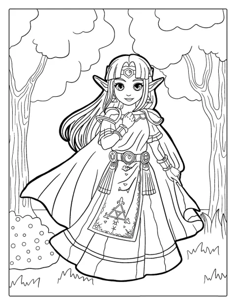 La princesse Zelda apparaît seule, vêtue de sa tenue royale.